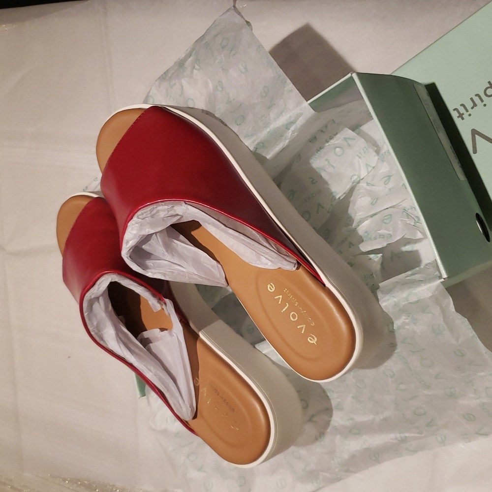 Easy Spirit new Mules Slide Platform Sandals Leather Women's NIB Red - Picture 9 of 17